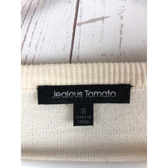 Jealous Tomato Sweater Womens Small cream embroidered floral Boho‎ Oversized - Picture 3 of 4